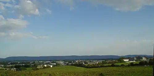 View of the town from beside Leigue Graveyard; one of the highest points in area
