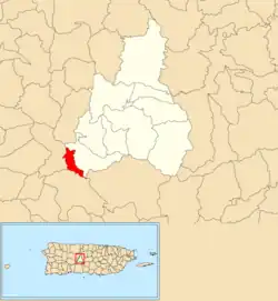 Location of Pica within the municipality of Jayuya shown in red