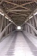 Inside of the bridge showing the double span Burr arch truss