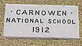Plaque at Carnowen National School, near Raphoe in the east of County Donegal in Ulster.