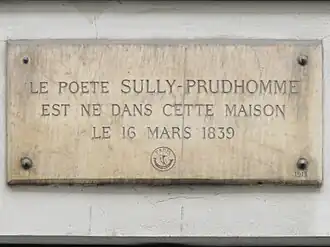 No. 34: commemorative plaque in homage to Sully Prudhomme