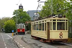 Prague motor car 352 and The Hague motor car 816 at the Haarlemmermeer station.