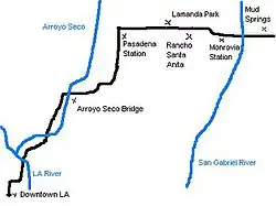 Rail line map of the Los Angeles and San Gabriel Valley Railroad 1885