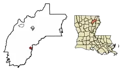 Location of Mangham in Richland Parish, Louisiana.