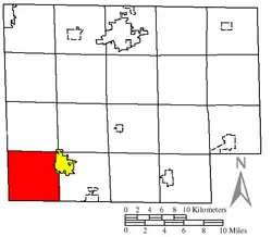 Location of Richmond Township (red) in Huron County, next to the city of Willard (yellow)