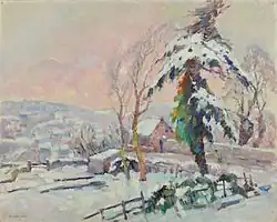 Village enneigé, oil on canvas, 73 × 92 cm