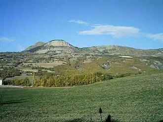 A view of La Rochette with Napoleon's Hat at 1,425 m (4,675 ft) and Puy de Manse at 1,646 m (5,400 ft)
