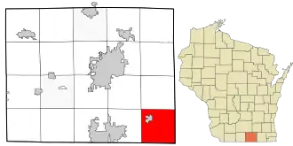 Location in Rock County and the state of Wisconsin.