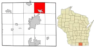 Location in Rock County and the state of Wisconsin.