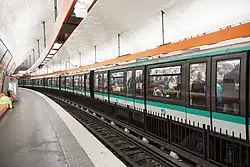 MP 89 rolling stock on Line 4 at Saint-Michel