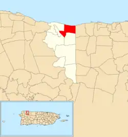Location of San José within the municipality of Quebradillas shown in red