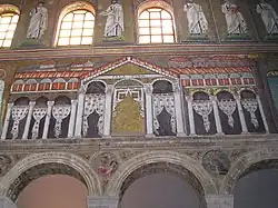 A mosaic found in the nave of the 6th-century Basilica of Sant'Apollinare Nuovo in Ravenna, Italy, depicts a loggia.