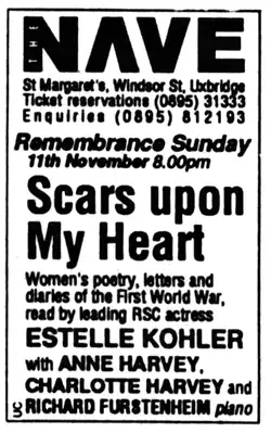 Advertisement for a production of Scars Upon My Heart