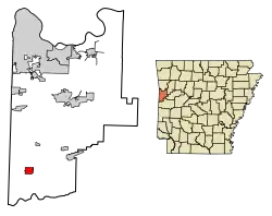Location of Hartford in Sebastian County, Arkansas.
