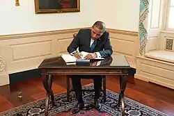 Image 57Duma Boko signing an agreement with the United States in 2025 (from History of Botswana)