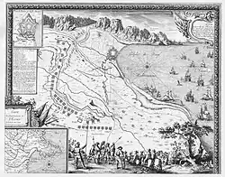 1645 map of the siege of Roses showing the location of the citadel.