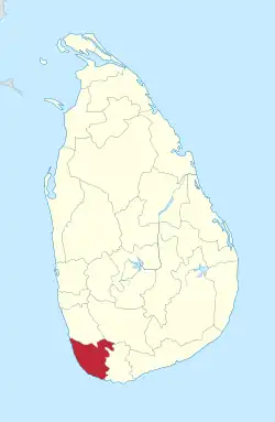 Map of Sri Lanka with Galle District highlighted