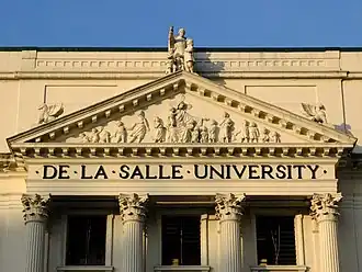 Central pediment of the St. La Salle Hall façade