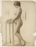Study of Female Nude, in Profile with Prop, Conté crayon, ca. 1897