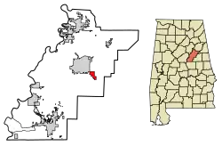 Location of Waldo in Talladega County, Alabama.