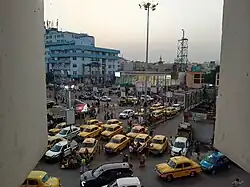 Taxi stand, metro station and court is being seen from reservation counter