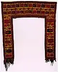 Image 8Tekke Turkmen kapunuk (door surround), early 19th century. A kapunuk is designed to surround a door frame, providing a decorative entry to a circular Turkmen yurt. (from Culture of Turkmenistan)