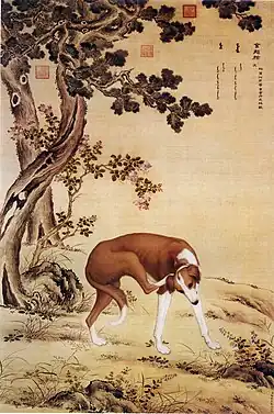 One of a series in Ten Prized Dogs, painted by the Lang Shining