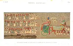 Seti I in a war chariot; Thebes Karnak