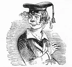 Cartoon of Jones, dressed as a sailor, wearing a bonnet
