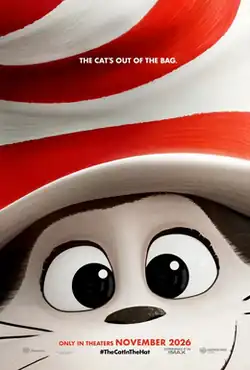 The Cat in the Hat's face fills up the poster, looking forwards.