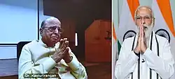 Online conclave on NEP-2020 attended by Prime Minister Narendra Modi on 7 August 2020. On the left is K. Kasturirangan.[12]