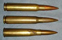 13.2 mm cartridges top to bottom: 13.2×99mm Hotchkiss Long 13.2×96mm Hotchkiss Short 13.2×92mmSR Mauser TuF
