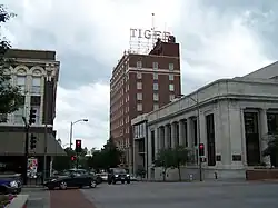 A picture of downtown Columbia, focused on the tiger hotel