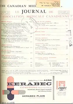 A picture of the cover of the Canadian Medical Association Journal's 86th issue, with a list of articles, including Dr. Le Vann's work on Chlordiazepoxide