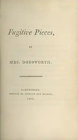 Title page of Fugitive Pieces by Anna Dodsworth 1802