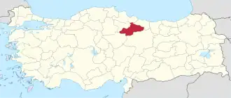 Location of the province within Turkey