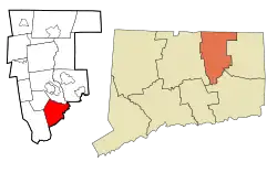 Columbia's location within Tolland County and Connecticut