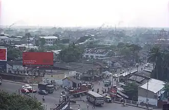The Topsia crossing or JBS Haldane avenue and Gobinda Chandra Khatik Road crossing of Kolkata. This photograph was taken from the Vishwakarma Building.