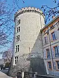 The castle's 14th-century half-round tower.
