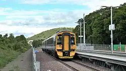 Class 158 DMU at the platform at Tweedbank railway station