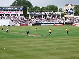 A view of the playing area of Edgbaston Cricket Ground in Birmingham, England