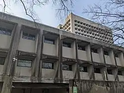 The architect Marcel Breuer designed the U.S. Courthouse (foreground) and Federal Building (background).