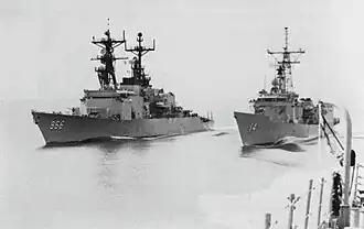 USS Hewitt alongside USS Sides in 1984
