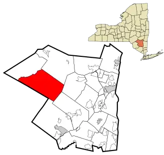 Location of Denning within Ulster County and the state of New York