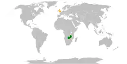 Map indicating locations of United Kingdom and Zambia
