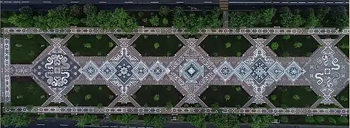 Park paving decorated with traditional Armenian carpet pattern