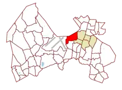 Location on the map of Vantaa, with the district in red and the Koivukylä major region in light brown