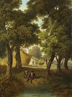 painting of boys by water