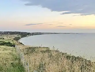 Waikato Point. Cliffs rise to about 30 m (98 ft) on the west coast of the lagoon
