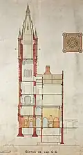 Cross section of the tower of the Victoria Building University of Liverpool c.1887